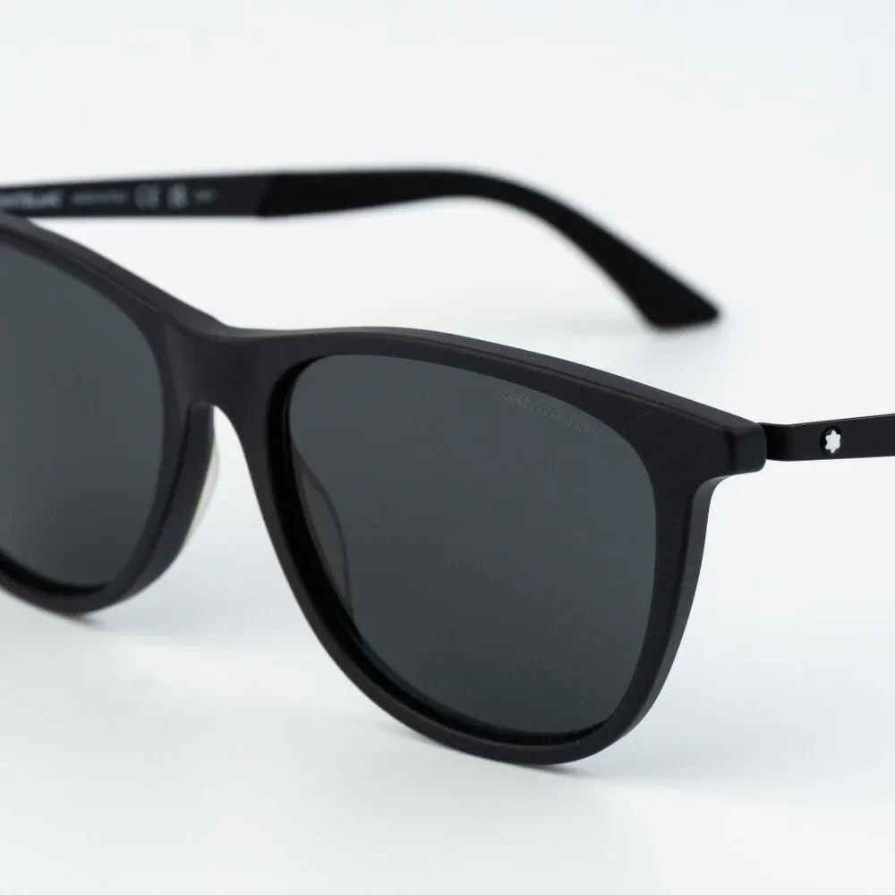 Montblanc Men Sunglasses Matte Black Smoke Grey Square MB0330S 001 NEW AUTHENTIC